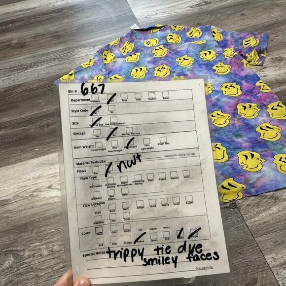 NWT Pacsun Trippy Tie Dye Multicolor Mens M Smiley Faces AOP‎ Rayon Button Shirt - Picture 8 of 8